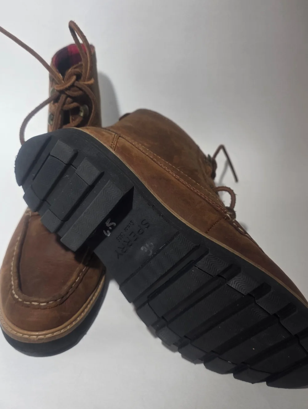 Sperry Leather Lace-Up Ankle Boots Brown Lug Sole Women’s Size 6.5 Excellent